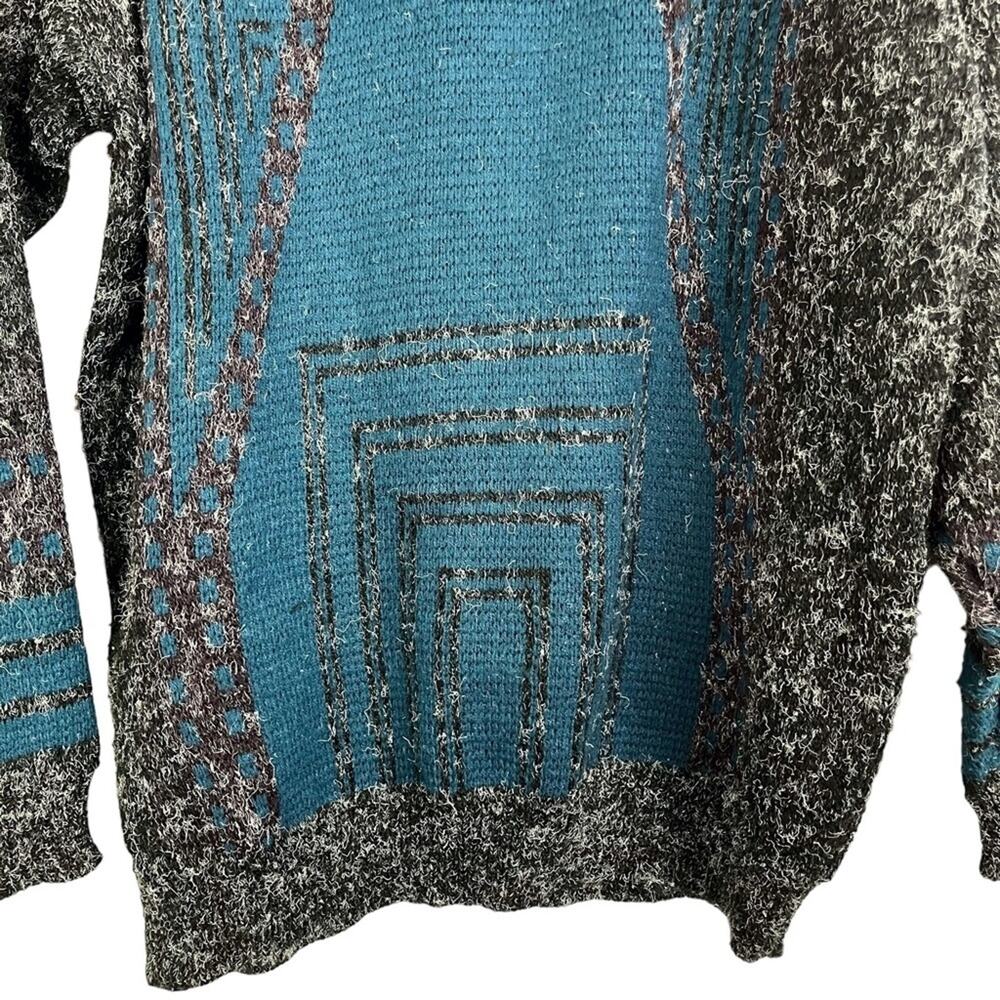 ZEPPELIN Vintage Blue & Charcoal Gray Pullover Long Sleeve Sweater Chunky Knit M - Picture 14 of 16